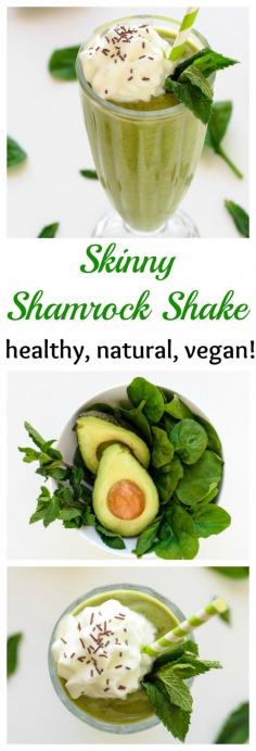 Skinny Shamrock Shake. A healthy avocado mint smoothie that tastes just like a McDonald's Shamrock Shake. All natural, gluten free, and vegan #stpatricksday Vegan Recipes RePinned By: Live Wild Be Free www.livewildbefree.com Cruelty Free Lifestyle & Beauty Blog. Twitter & Instagram @livewild_befree Facebook http://facebook.com/livewildbefree