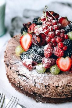 Chocolate Meringue Cake with Fresh Berries
