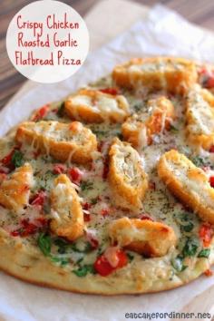 Crispy Chicken and Roasted Garlic Flatbread Pizza