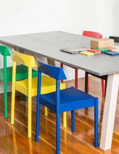 Woodstack chairs and Dove Dining table by Australian furniture brand NOMI, photographed at NOMI’s office in Sydney.  Photo – Daniel Shipp for thedesignfiles.net