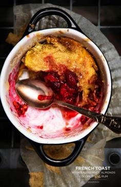 French Toast with Raspberries, Almonds, Coconut and Rum