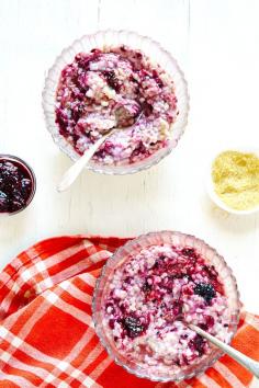 CREAMY CRACKED OATS WITH BLACKBERRY LEMON VERBENA COMPOTE