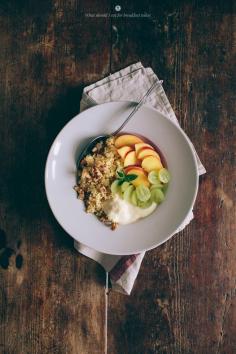 Millet with coconut milk, soy yogurt, fruits