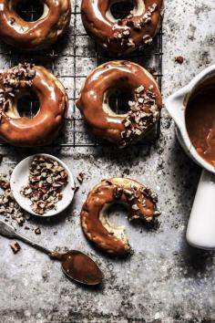 Banana Chocolate Chip Baked Doughnuts with Caramel Pecan Glaze | Twigg Studios