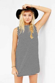 BDG Mod Stripe Mock-Neck Trapeze Dress