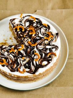 SALTED CHOCOLATE PRETZEL ICE CREAM CAKE