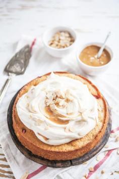 rhubarb and strawberry shortcake with almond browned butter & dulce de leche cream