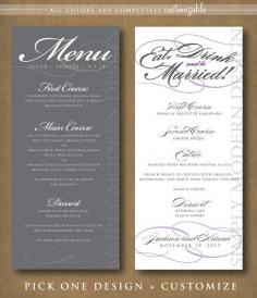 menú de la cena, menú de cócteles, bodas, PARA IMPRIMIR