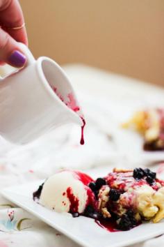 Creme Brulee Bread Pudding with Huckleberry Sauce
