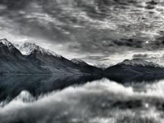 The northern end of Lake Wakatipu, New Zealand, on the shore near Blanket Bay Lodge