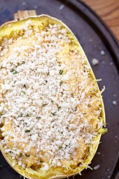 TWICE BAKED SPAGHETTI SQUASH “MAC N’ CHEESE”