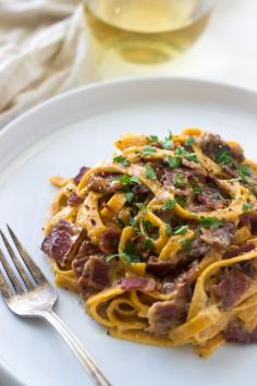 Sweet Potato and Goat Cheese Carbonara