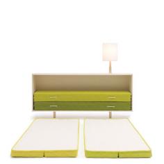 Family beds by Lorenzo Damiani for CampeggiFor many, formal guest rooms are rare, but visitors aren’t. Luckily, this set of four beds folds neatly into a console. Rope handles act as drawer pulls.