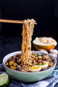 Crockpot Crispy Caramelized Pork Ramen Noodle Soup with Curry Roasted Acorn Squash