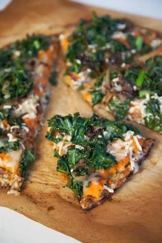 Sweet Potato + Kale + Caramelized Onions Pizza
