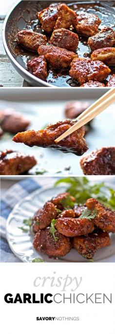 
                        
                            Crispy Garlic Chicken | savorynothings.com
                        
                    