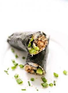 TERIYAKI CHICKEN AND EDAMAME SUSHI BURRITOS