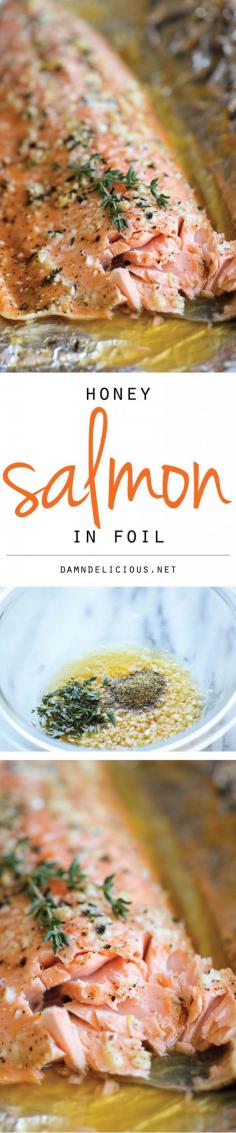 
                    
                        Honey Salmon in Foil - A no-fuss, super easy salmon dish that's baked in foil for the most tender, most flavorful salmon ever!
                    
                