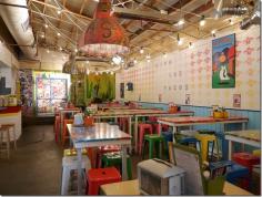 
                        
                            The dining room at El Loco, Surry Hills is like a school canteen, decked out with multi-coloured stools and fancy tabletops. It’s rather quiet when we arrive past 1.30pm on a Sunday afternoon.
                        
                    