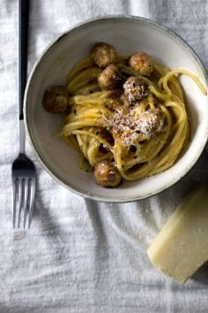 MISO CARBONARA W/ MINI SAUSAGE MEATBALLS