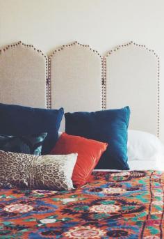 Used a World Market linen screen as a headboard