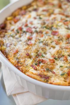 
                    
                        Golden Autumn Corn Dressing with Crispy Prosciutto, White Cheddar & Gruyere, and Fresh Thyme
                    
                