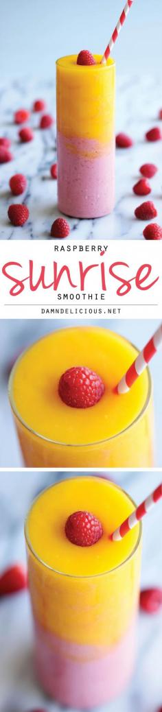 Raspberry Sunrise Smoothie - 4-ingredient raspberry mango smoothie - so easy and amazingly refreshing!