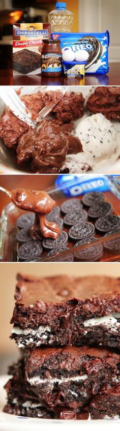 
                    
                        Cookies ‘N Cream Oreo Fudge Brownies. Made with cookies and cream ice cream right in the brownie batter!!
                    
                