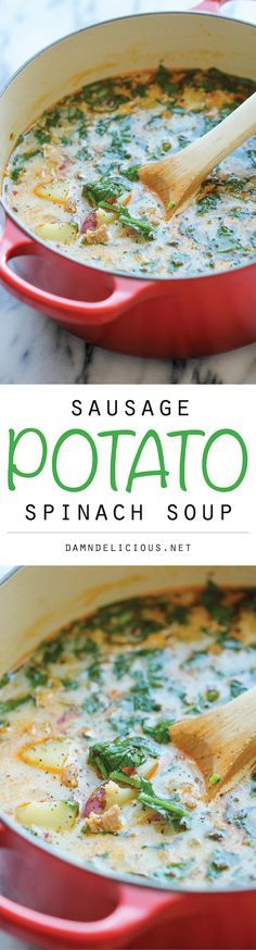 
                    
                        Sausage, Potato and Spinach Soup - A hearty, comforting soup that's so easy and simple to make, loaded with tons of fiber and flavor! 329.5 calories.
                    
                