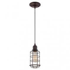 
                    
                        Featuring an English bronze finish and industrial-style cage shade, this handsome pendant casts a warm glow in your foyer or dining room.
                    
                