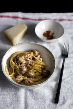
                    
                        miso carbonara w/ mini sausage meatballs
                    
                