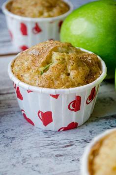 Zucchini Cinnamon Apple Muffins are so moist due to zucchini, apple puree and yogurt. Cinnamon sugar topping makes a great twist on these! | giverecipe.com | #muffins #apple #zucchini #applemuffins #cinnamonapple #baking #fallrecipes #grannysmith