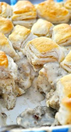 
                    
                        Biscuits and Gravy Casserole ~ A different take on traditional biscuits and gravy, this easy breakfast casserole is a fun way to mix things up at the breakfast table.
                    
                