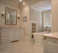 
                    
                        BM pale almond OC-2 on the wall. By Dresser Homes.
                    
                