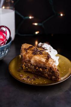 
                    
                        Chocolate “Candy Bar” Baklava with Butter Rum Sauce
                    
                
