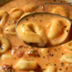 
                    
                        For winter... Creamy Tomato Tortellini Soup -- garlic, olive oil, condensed tomato soup, sun dried tomatoes, half-and-half, chicken stock, onion powder, italian seasoning, salt, pepper, cheese tortellini, parmesan cheese
                    
                