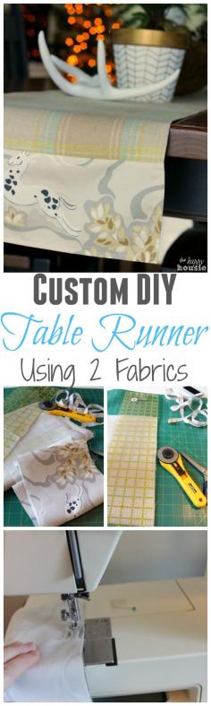 
                    
                        How to Make your own Custom DIY Table Runner using two fabrics perfect for your Christmas or Holiday table with full tutorial at The Happy Housie
                    
                