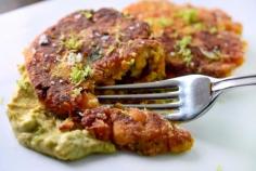 chickpea cakes with chipotle avocado cream recipe, via life's ambrosia