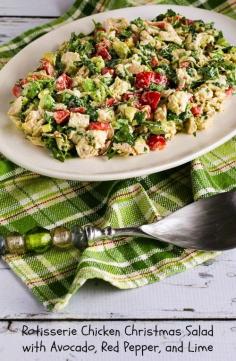 
                    
                        Rotisserie Chicken Christmas Salad with Avocado, Red Pepper, and Lime; this is a delicious option for a holiday pot-luck and it's Low-Carb and Gluten-Free. [from KalynsKitchen.com] #LowCarb #GlutenFree
                    
                
