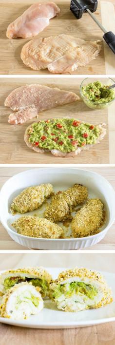 
                    
                        Guacamole Stuffed Chicken Breast - Crispy coated chicken stuffed with guacamole.
                    
                