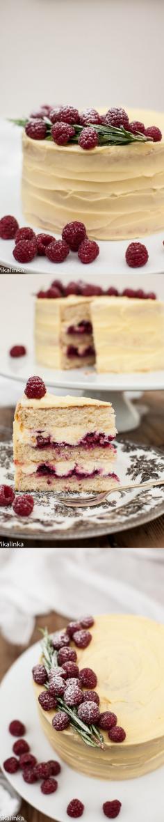 
                    
                        Delicate vanilla cake layers filled with mascarpone cream and raspberry compote and covered with white chocolate buttercream. A dream come true!
                    
                
