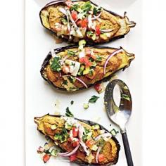 
                    
                        GF Falafel-Stuffed Eggplant with Tahini Sauce and Tomato Relish (use Glutino GF breadcrumbs)
                    
                