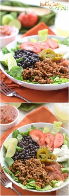 
                    
                        This Healthy Taco Salad is so delicious, and so filling, but without the chip and salsa hang over you get from your favorite Mexican restaurant.
                    
                
