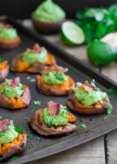 
                    
                        Smashed Sweet Potato Guacamole Bites | 25 Healthy SuperBowl Recipes
                    
                