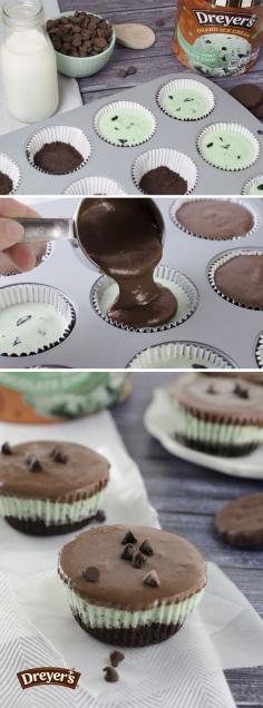
                    
                        Mint Ice Cream Cookie Cups: Dreyer’s Mint Chocolate Chip ice cream takes center stage in this single-serving frozen treat. Crush mint fudge cookies into muffin cups, top with a layer of ice cream and finish it off with a fudge-like frosting for a simple dessert that looks as good as it tastes!
                    
                