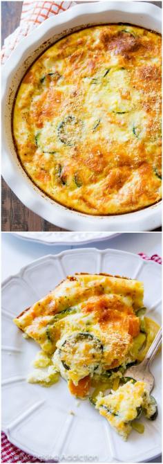 110 Calorie Crustless Veggie Quiche. It's SO good! A lightened-up, healthy crustless veggie quiche with heavy flavor. | Sallys Baking Addiction