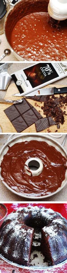 Chocolate bundt cake - the best chocolate cake recipe you'll ever need!  You can use it for muffins, cupcakes, layer cakes, etc.