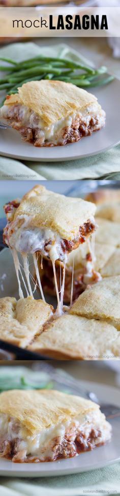 
                    
                        Mock Lasagna Recipe ~ A play on lasagna, this Mock Lasagna is an easy weeknight dinner with ground beef, lots of cheese and crescent rolls is a family favorite.
                    
                