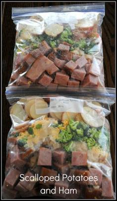 Big Cook - Scalloped Potatoes and Ham Crockpot Freezer Meal My daughter thought this was AWESOME!!! I used frozen hash brown potatoes instead of fresh sliced for ease and so they wouldn't brown like some of the reviewers said. The rest of the recipe I didn't touch! I will definitely be keeping these in my freezer. It was so simple!