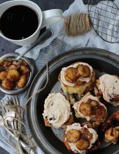 
                    
                        BACON CINNAMON BUNS WITH PEANUT BUTTER FROSTING AND CARAMELIZED BANANAS
                    
                